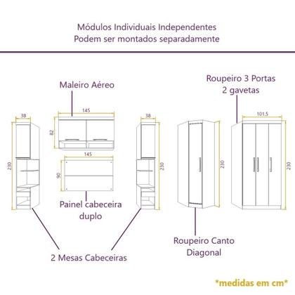 Imagem de Guarda Roupa Dormitório Modulado Paris Casal 1,38 m Canto - Roupeiro Luciane M01