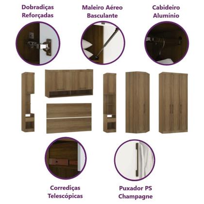 Imagem de Guarda Roupa Dormitório Modulado Paris Casal 1,38 m Canto - Roupeiro Luciane M01