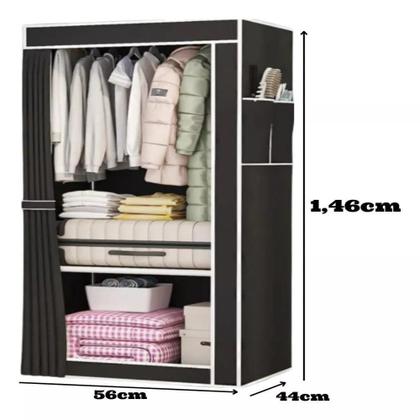 Imagem de Guarda roupa duplo portatil cabideiro arara roupas 5 prateleiras armario dobravel organizador preto