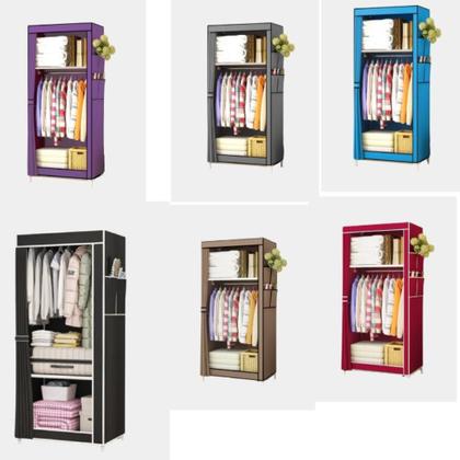 Imagem de Guarda roupa duplo portatil cabideiro arara roupas 5 prateleiras armario dobravel organizador preto