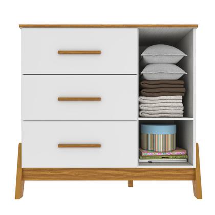 Imagem de Guarda Roupa e Cômoda Retro Moveis Peroba Guti MDF Branco Amêndoa 