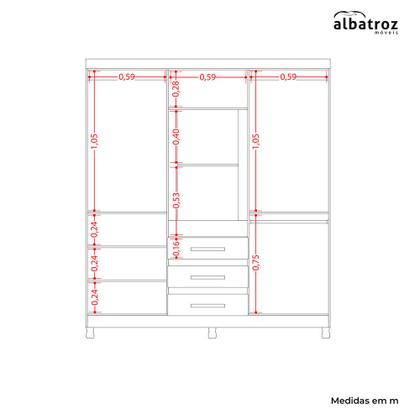 Imagem de Guarda Roupa Fusion Casal MDP com Porta Basculante e Espelho Premium Albatroz