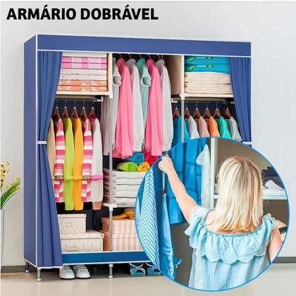 Imagem de Guarda Roupa Grande Armario Portatil Sapateira Cabideiro Arara Praia Camping Viagem Prateleiras