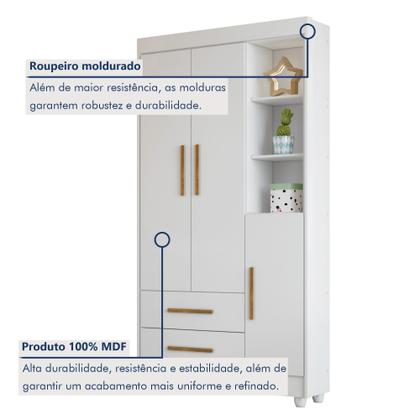 Imagem de Guarda Roupa Infantil 100% MDF Flocos 3 Portas 2 Gavetas