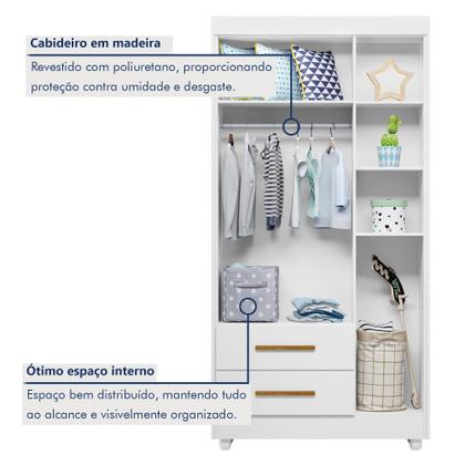 Imagem de Guarda Roupa Infantil 100% MDF Flocos 3 Portas 2 Gavetas