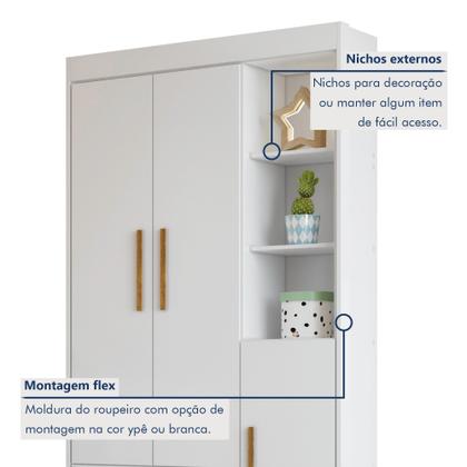 Imagem de Guarda Roupa Infantil 100% MDF Flocos 3 Portas 2 Gavetas