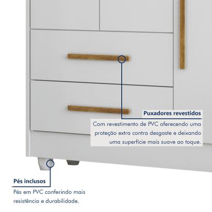 Imagem de Guarda Roupa Infantil 100% MDF Flocos 3 Portas 2 Gavetas