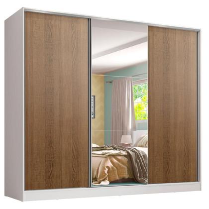 Imagem de Guarda Roupa Infantil 100% MDF Madesa Logan 3 Portas de Correr com Espelho - Branco/Rustic