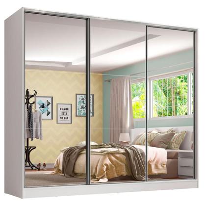 Imagem de Guarda Roupa Infantil 100% MDF Madesa Logan 3 Portas de Correr de Espelho - Branco