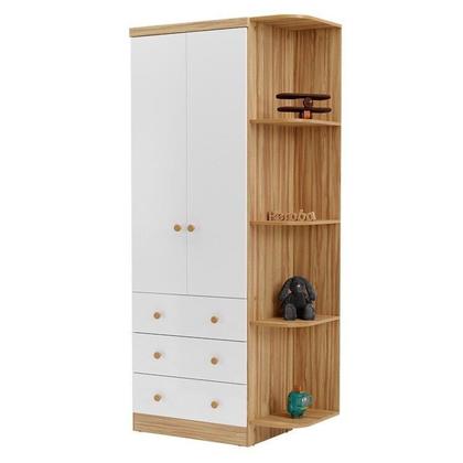 Imagem de Guarda-Roupa Infantil 2 Portas 3 Gavetas e Prateleira Externa 100% MDF Smim Bege/Branco Brilho/Amêndoa