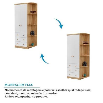 Imagem de Guarda-roupa Infantil 2 Portas 3 Gavetas e Prateleira Externa 100% Mdf Smim