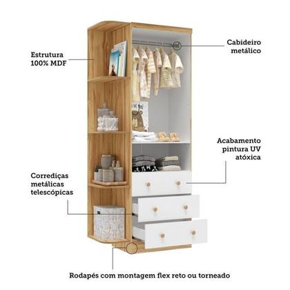 Imagem de Guarda-roupa Infantil 2 Portas 3 Gavetas e Prateleira Externa 100% Mdf Smim