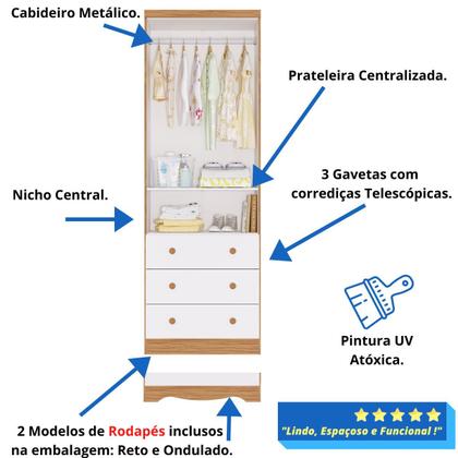 Imagem de Guarda Roupa Infantil 2 Portas 3 Gavetas MDF Uli Faura