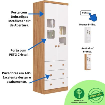 Imagem de Guarda Roupa Infantil 2 Portas 3 Gavetas MDF Uli Faura