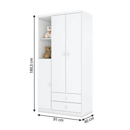 Imagem de Guarda Roupa Infantil 3 Portas 2 Gavetas Bala de Menta Branco Henn