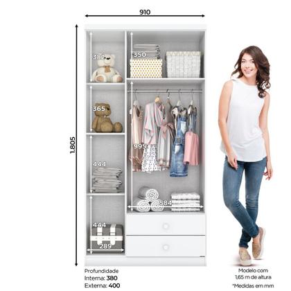 Imagem de Guarda Roupa Infantil 3 Portas 2 Gavetas Bala de Menta Henn