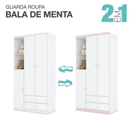 Imagem de Guarda Roupa Infantil 3 Portas 2 Gavetas Bala de Menta Henn