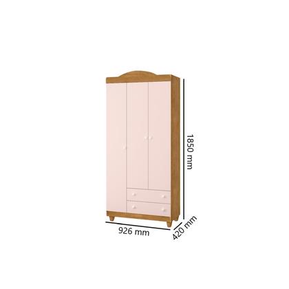 Imagem de Guarda-Roupa Infantil 3 Portas 2 Gavetas Lara Rosa/Nature