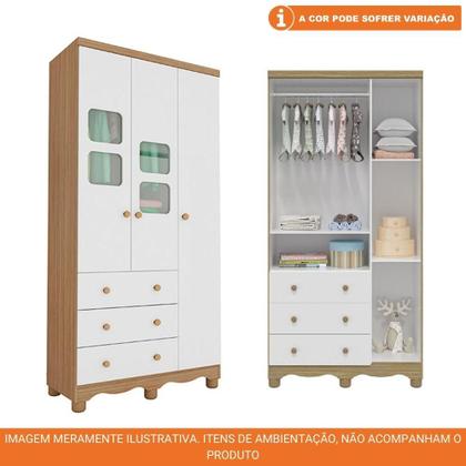 Imagem de Guarda Roupa Infantil 3 Portas com Janelas 3 Gavetas 100% MDF Uli New Móveis Peroba