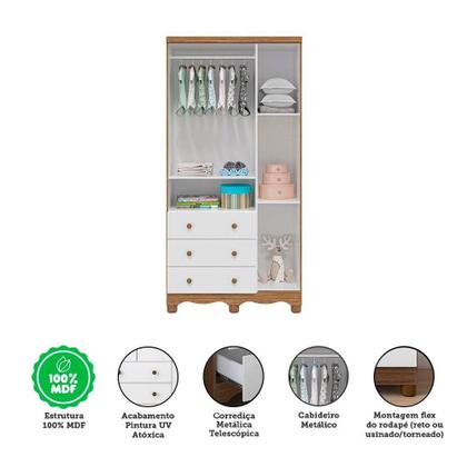 Imagem de Guarda Roupa Infantil 3 Portas com Janelas 3 Gavetas 100% MDF Uli New Móveis Peroba