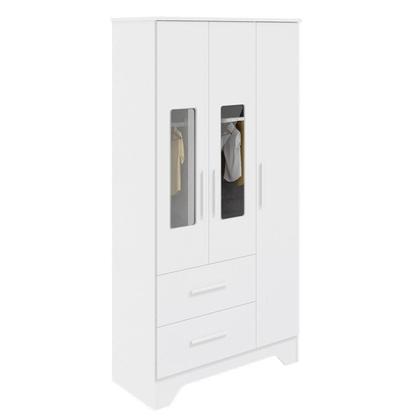 Imagem de Guarda-roupa Infantil 3 Portas com Janelas Retangulares e 2 Gavetas 100% Mdf Liam Branco Brilho