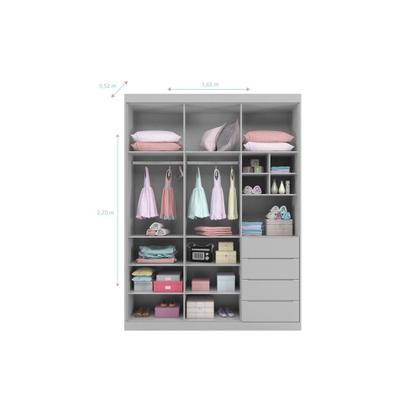 Imagem de Guarda Roupa Infantil 4 Gavetas 3 Portas Roupeiro Com Nichos Pérola Cinza - Phoenix Baby
