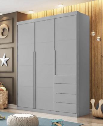 Imagem de Guarda Roupa Infantil 4 Gavetas 3 Portas Roupeiro Com Nichos Pérola Cinza - Phoenix Baby