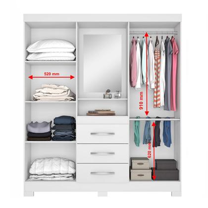 Imagem de Guarda-Roupa Infantil 4 Portas 3 Gavetas Essen com Espelho Flex Rosa/Branco - Pnr Móveis