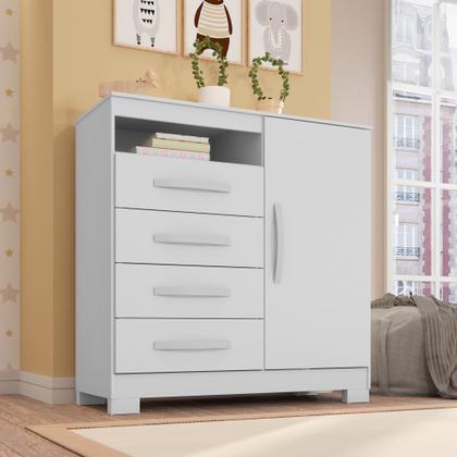 Imagem de Guarda Roupa Infantil 4 Portas Branco Flex Com Cômoda Sapateira 1 Porta 4 Gavetas Modena - Combo Stock