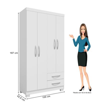 Imagem de Guarda Roupa Infantil 4 Portas Branco Flex Com Cômoda Sapateira 1 Porta 4 Gavetas Modena - Combo Stock