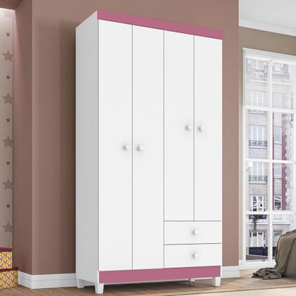 Guarda Roupa Infantil 4 Portas Com Cômoda Sapateira 1 Porta 4 Gavetas Baby Kids Branco Rosa Incorplac Imagem de Guarda Roupa Infantil 4 Portas Com Cômoda Sapateira 1 Porta 4 Gavetas Baby Kids Branco Rosa Incorplac