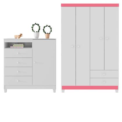 Guarda Roupa Infantil 4 Portas Com Cômoda Sapateira 1 Porta 4 Gavetas Baby Kids Branco Rosa Incorplac Imagem de Guarda Roupa Infantil 4 Portas Com Cômoda Sapateira 1 Porta 4 Gavetas Baby Kids Branco Rosa Incorplac