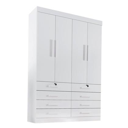 Imagem de Guarda-Roupa Infantil 4 Portas Frente MDF Puxador de Madeira Aquarela Branco