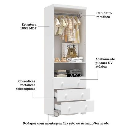 Imagem de Guarda-roupa Infantil 61,7cm 2 Portas 3 Gavetas com Janelas sem Pés Ezra 100% Mdf Espresso Móveis