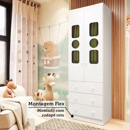 Imagem de Guarda-roupa Infantil 61,7cm 2 Portas 3 Gavetas com Janelas sem Pés Ezra 100% Mdf Espresso Móveis