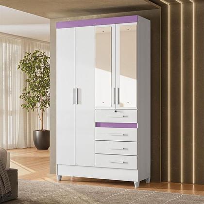 Imagem de Guarda Roupa Infantil Ambiente Sobral 4 Portas Branco Flex com Espelho - Moval