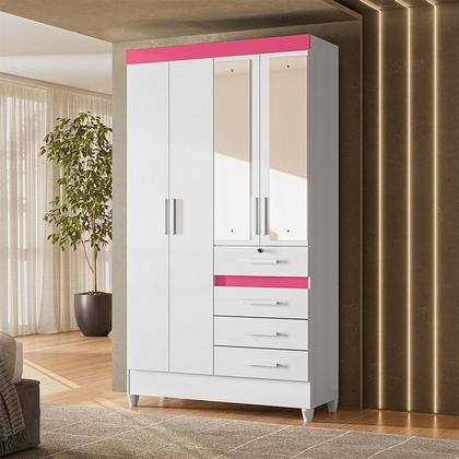 Imagem de Guarda Roupa Infantil Ambiente Sobral 4 Portas Branco Flex com Espelho - Moval