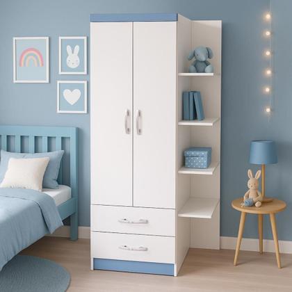 Imagem de Guarda-Roupa Infantil Atalaia 2 Portas 2 Gavetas com 4 Prateleiras Externas