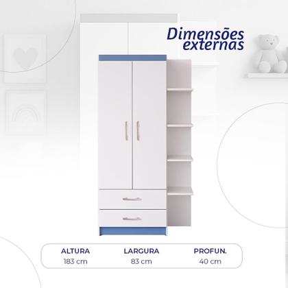 Imagem de Guarda-Roupa Infantil Atalaia 2 Portas 2 Gavetas com 4 Prateleiras Externas