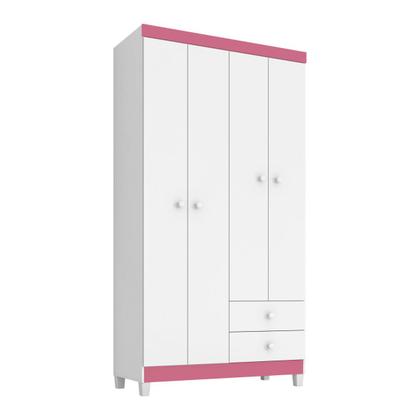 Imagem de Guarda Roupa Infantil Baby Kids 4 Portas e 2 Gavetas Cor Branco Rosa Incorplac