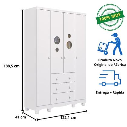 Imagem de Guarda Roupa Infantil Bolinha 4 Portas 3 Gavetas Faura