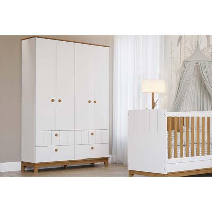 Imagem de Guarda Roupa Infantil c/ 4 Portas e 4 Gavetas Biscoito Fendi/Nature - Permóbili Baby