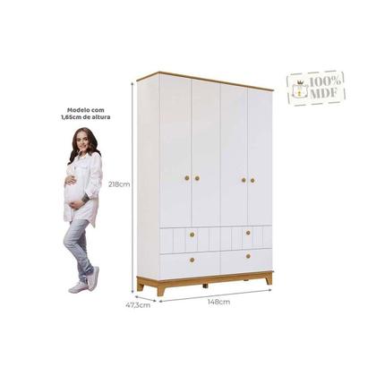 Imagem de Guarda Roupa Infantil c/ 4 Portas e 4 Gavetas Biscoito Fendi/Nature - Permóbili Baby