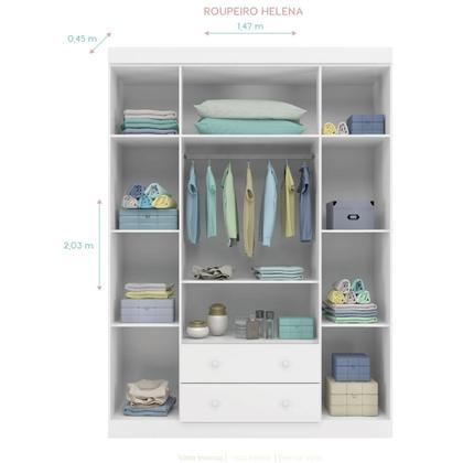 Imagem de Guarda Roupa Infantil Com 4 Portas e 2 Gavetas Com Cômoda 1 Porta e 4 Gavetas Helena Cor Branco Phoenix Baby