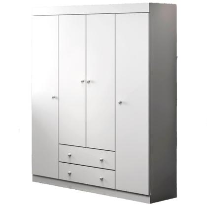 Imagem de Guarda Roupa Infantil Com 4 Portas e 2 Gavetas Com Cômoda 1 Porta e 4 Gavetas Helena Cor Branco Phoenix Baby