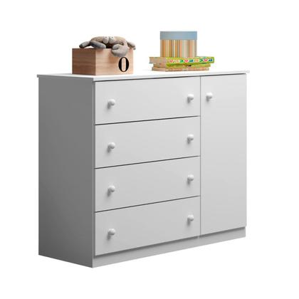Imagem de Guarda Roupa Infantil Com 4 Portas e 2 Gavetas Com Cômoda 1 Porta e 4 Gavetas Helena Cor Branco Phoenix Baby