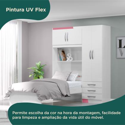 Imagem de Guarda Roupa Infantil com Cama 4 Portas 3 Gavetas Lisboa Espresso Móveis Branco/Pink