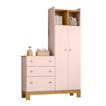 Imagem de Guarda Roupa Infantil com Cômoda 2 Portas 3 Gavetas Flora 4970 Rosa Qmovi