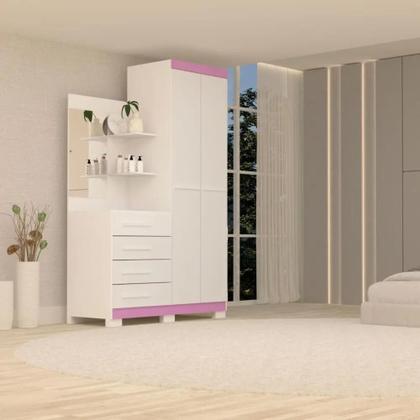 Imagem de Guarda Roupa Infantil com comoda Espelho 2 Portas 4 Gavetas Melissa Cor flex 100% mdf - ACP Móveis