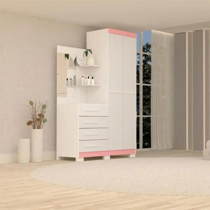 Imagem de Guarda Roupa Infantil com comoda Espelho 2 Portas 4 Gavetas Melissa Cor flex 100% mdf - ACP Móveis